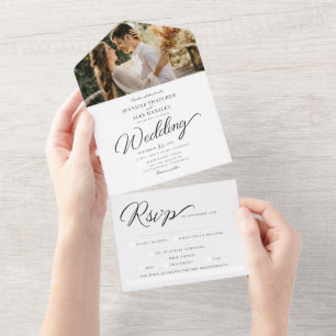 Chic Script Modern Wedding All In One Invitation