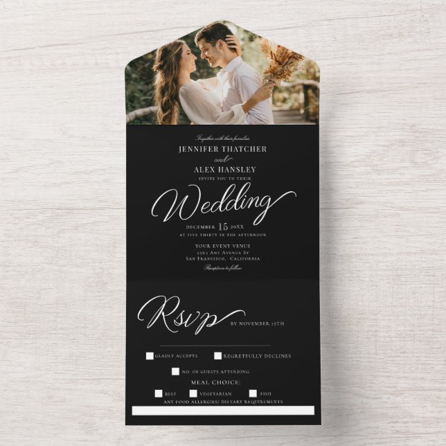 Chic Script Modern Wedding All In One Invitation (Inside)