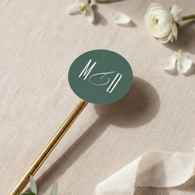 Chic Script Monogram Classic Wedding Round Sticker (Creator Uploaded)