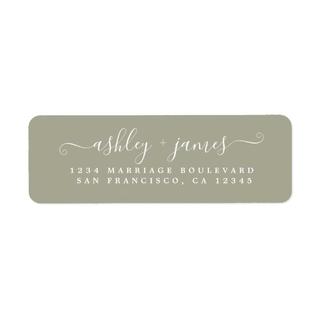 Chic Script Moss Gray Wedding Return Address (Front)