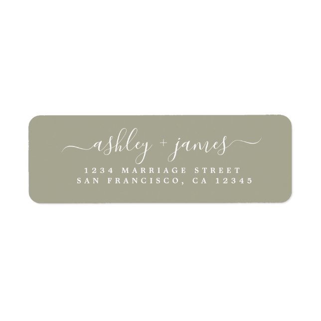 Chic Script Moss Grey Wedding Return Address (Front)