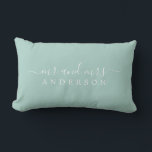 Chic Script Mr Mrs Pastel Blue Newlywed Monogram Lumbar Cushion<br><div class="desc">Chic, modern monogram pastel blue pillow with the text Mr and Mrs in white elegant script. Simply add your married name. Perfect luxury gift for the newlywed couple. Exclusively designed for you by Happy Dolphin Studio. If you need any help or matching products please contact us at happydolphinstudio@outlook.com. We're happy...</div>
