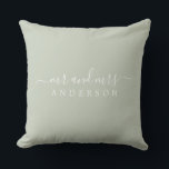 Chic Script Mr Mrs Pastel Green Newlywed Monogram Cushion<br><div class="desc">Chic, modern monogrammed pillow with the text Mr and Mrs in white elegant script on a pastel green background. Simply add your married name. Perfect gift for the newlywed couple. Exclusively designed for you by Happy Dolphin Studio. If you need any help or matching products please contact us at happydolphinstudio@outlook.com....</div>