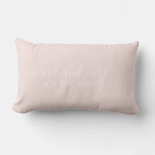 Chic Script Mr Mrs Pastel Pink Newlywed Monogram Lumbar Cushion