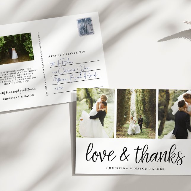 Chic Script | Multi Wedding Photo Thank You Postcard (Creator Uploaded)