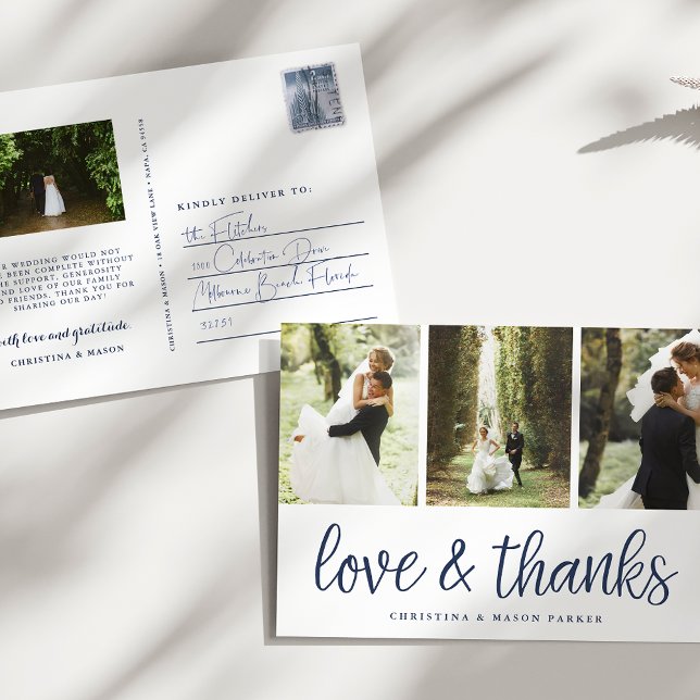 Chic Script | Multi Wedding Photo Thank You Postcard (Creator Uploaded)
