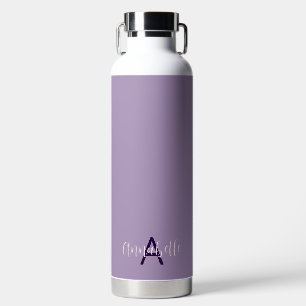 Chic Script Name & Monogram Solid Indigo Purple Water Bottle
