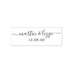 Chic Script Names Wedding Date Belly Band Self-inking Stamp