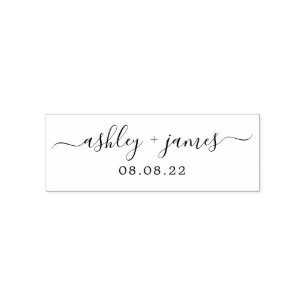 Chic Script Names Wedding Date Self-inking Stamp