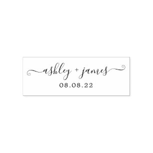 Chic Script Names Wedding Date Self-inking Stamp