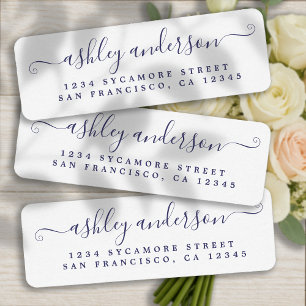 Chic Script Navy Blue Name Return Address