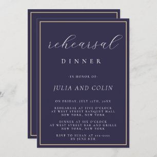 Chic Script Navy Blue Rehearsal Dinner Invitation