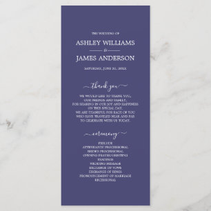 Chic Script Navy Blue Simple Minimal Wedding Programme