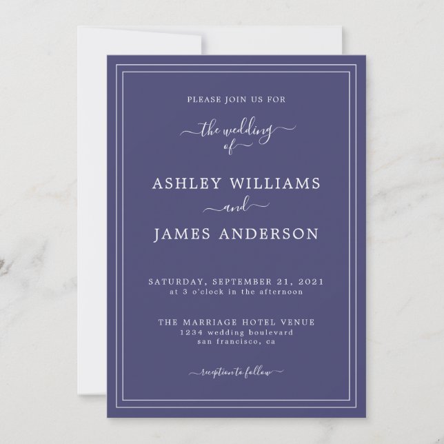 Chic Script Navy Blue Wedding invitation (Front)