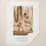 Chic Script Newlywed Mr Mrs Monogram Photo Sherpa Blanket<br><div class="desc">Chic, modern and stylish monogrammed photo blanket with the text Mr and Mrs in off-black elegant script calligraphy on a white background. Simply add your married name, your favourite photo and your wedding year. Perfect luxury gift for the newlywed couple. Exclusively designed for you by Happy Dolphin Studio. If you...</div>