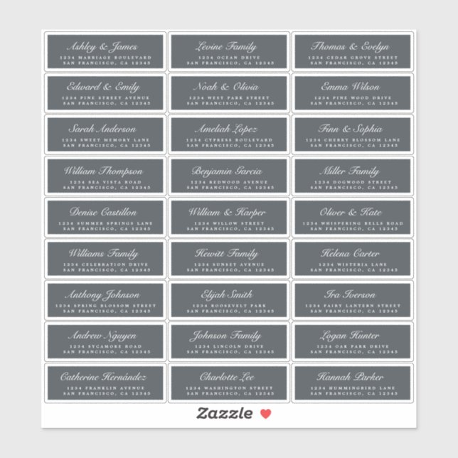 Chic Script Off-Black Wedding Guest Address Labels (Sheet)