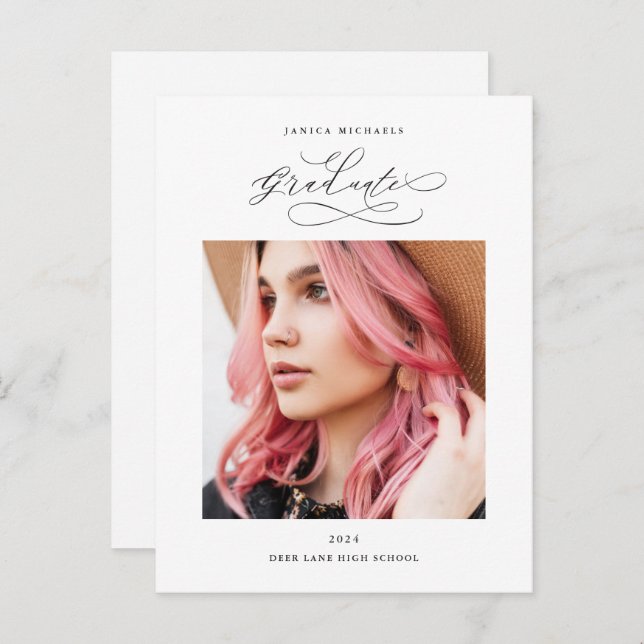 Chic Script One Photo Graduation Party Announcement Postcard (Front/Back)