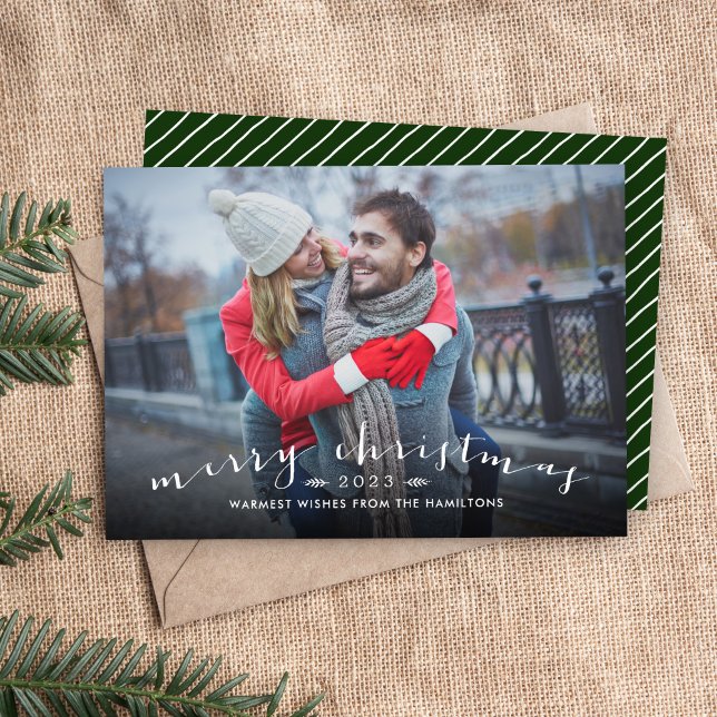 Chic Script Overlay Christmas Photo Card (Creator Uploaded)
