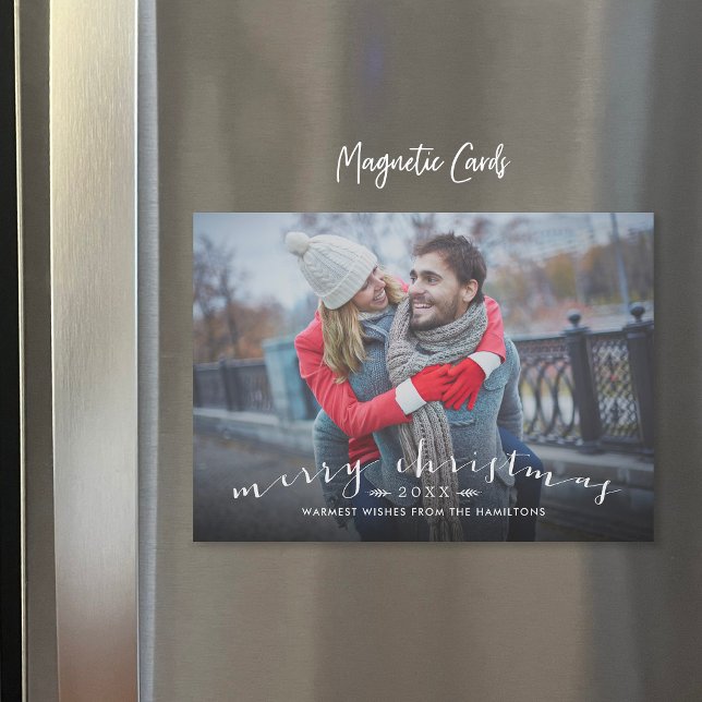 Chic Script Overlay Magnetic Christmas Photo Card (Creator Uploaded)