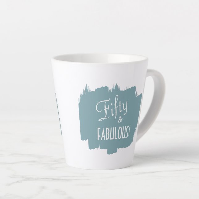 Chic Script Paint Smear Fifty & FABULOUS Birthday Latte Mug (Right Angle)