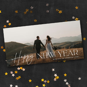 Chic Script Panoramic New Year Holiday Photo Card