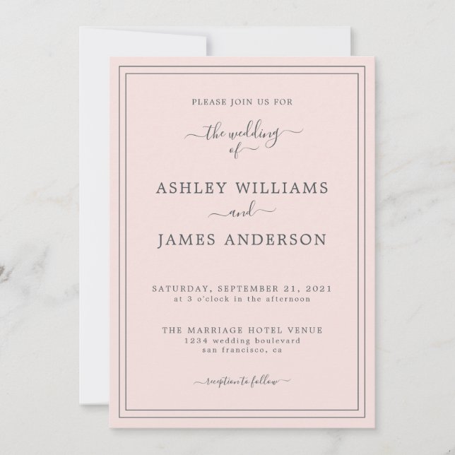 Chic Script Pastel Pink Wedding invitation (Front)