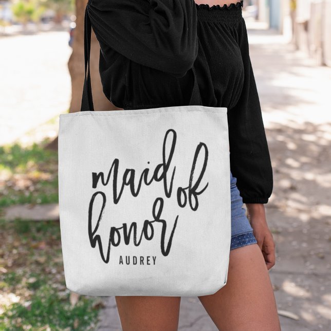 Chic Script Personalized Maid of Honor Tote Bag (Creator Uploaded)