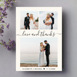 Chic Script Photo Collage Cream Wedding Thank You Card