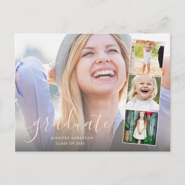 Chic Script Photo Collage Graduation Party Invite Postcard (Front)