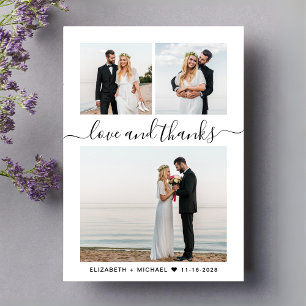 Chic Script Photo Collage Wedding Thank You Card
