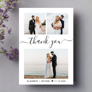 Chic Script Photo Collage Wedding Thank You Card