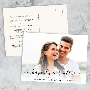 Chic Script Photo Cream Save The Date Announcement Postcard