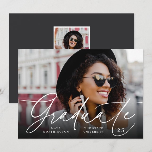 Chic Script | Photo Graduation Announcement (Front/Back)