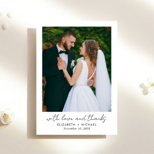 Chic Script Photo Minimalist Wedding Thank You Card