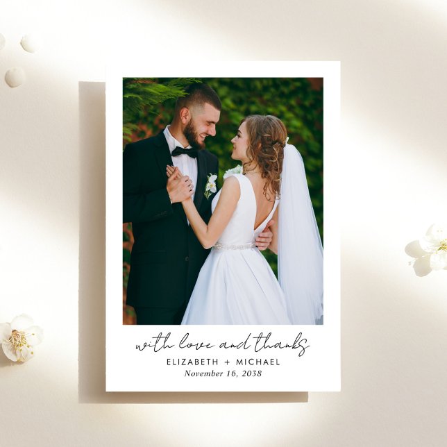 Chic Script Photo Minimalist Wedding Thank You Card (Creator Uploaded)