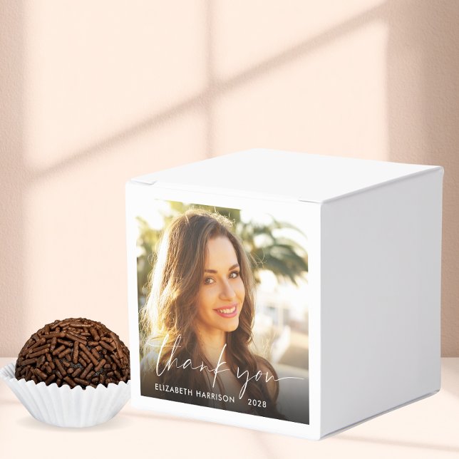 Chic Script Photo Overlay Graduation Thank You Favour Box (Creator Uploaded)
