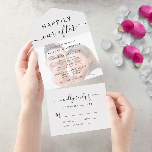 Chic Script Photo Overlay Wedding All In One Invitation (Creator Uploaded)