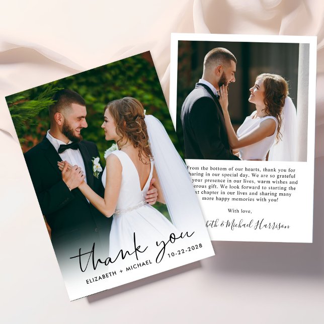 Chic Script Photo Overlay Wedding Thank You Card (Creator Uploaded)