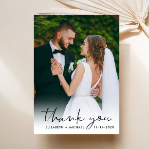 Chic Script Photo Overlay Wedding Thank You Card