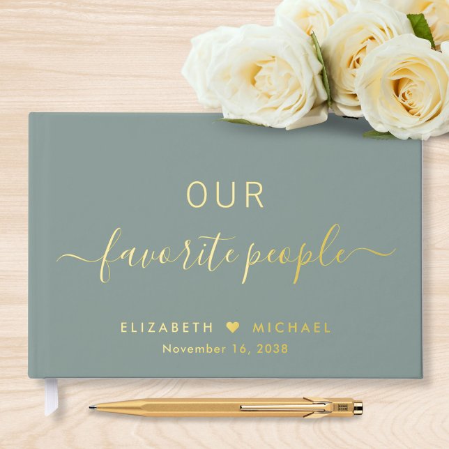 Chic Script Photo Sage Green Wedding Guest Book (Creator Uploaded)