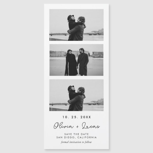 Chic Script Photo Strip Magnetic Wedding  (Front)