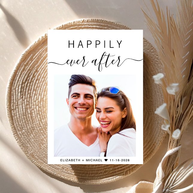 Chic Script Photo Wedding Invitation (An chic Happily Ever After photo wedding invitation to set the tone for an unforgettable event)
