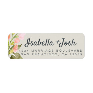 Chic Script Pink Floral Wedding Return Address