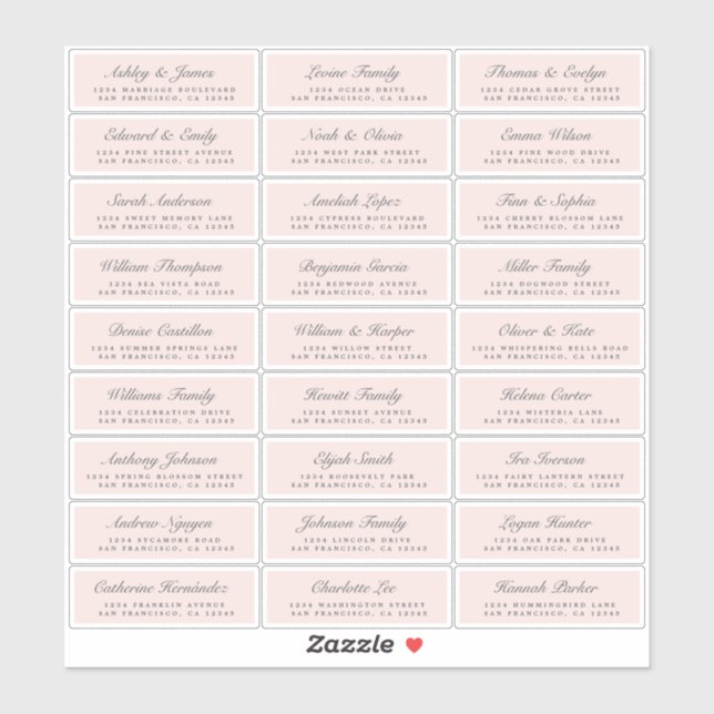 Chic Script Pink Wedding Guest Address Labels (Sheet)