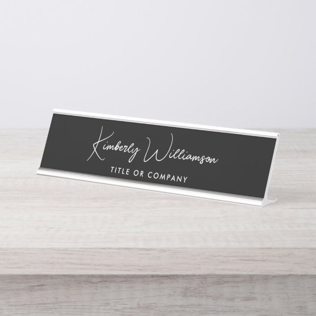 Chic Script Professional Black Desk Name Plate (Front)