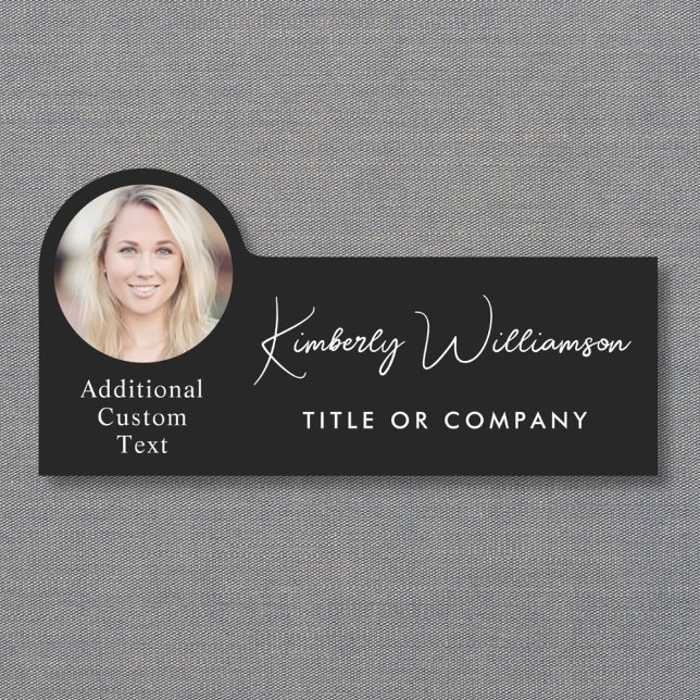 Chic Script Professional Black Photo Name Tag (Chic Script Professional Black Photo Name Tag)