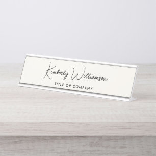 Chic Script Professional Cream Desk Name Plate