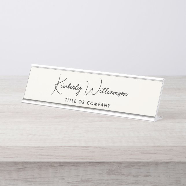 Chic Script Professional Cream Desk Name Plate (Front)