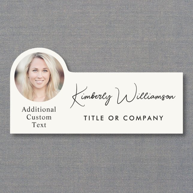 Chic Script Professional Cream Photo Name Tag (Chic Script Professional Cream Photo Name Tag)