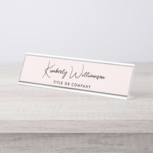 Chic Script Professional Pink Desk Name Plate